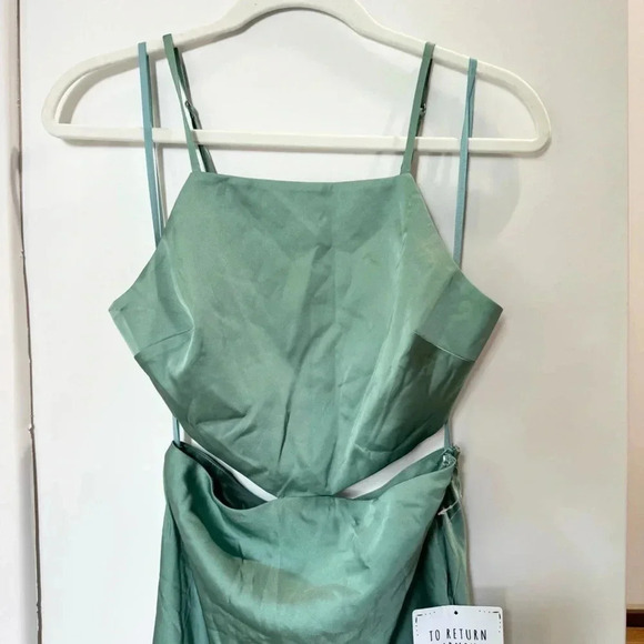 NWT Free People Fame And Partners Liv Satin Maxi Dress Cutout Blue Green - Picture 9 of 16